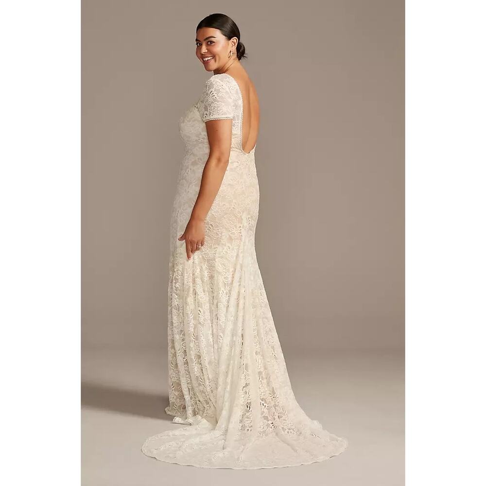 Melissa Sweet Ivory Champagne Short Sleeve Lace Train Wedding Dress Plus Sz 22W